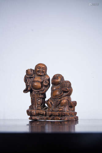 BAMBOO ROOT CARVING HE'HE'ER'XIAN TWO-FAIRY ORNAMENT