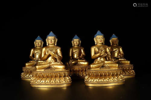 GILT BROZNE FIVE BUDDHA ORNAMENT