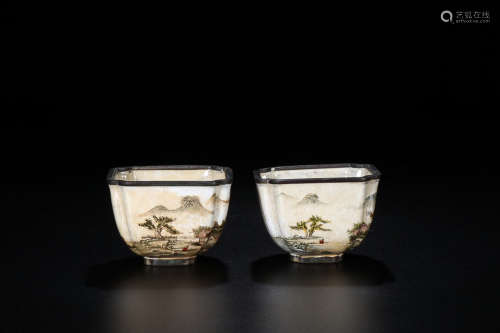 QIANLONG MARK BRONZE ENAMEL CUP IN PAIR