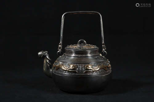 SILVER GILDED HANDLE POT