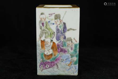 A Chinese Famille-Rose Porcelain Square Brush Pot