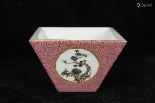 A Chinese Famille-Rose Porcelain Square Cup