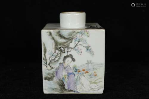 A Chinese Famille-Rose Porcelain Square Jar with Cover