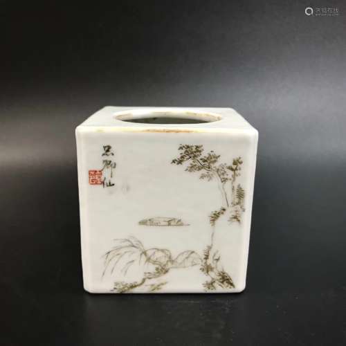 A Chinese Famille-Rose Porcelain Square Brush Washer