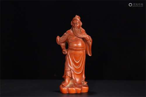 A Chinese Carved Boxwood Guanyu