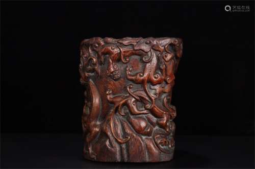 A Chinese Crave Agar-Wood Brush Pot