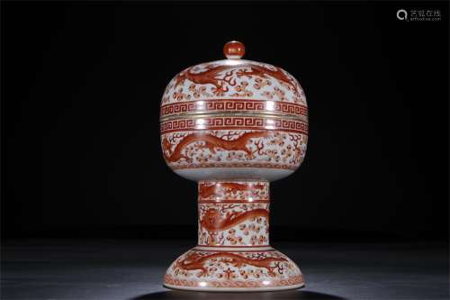 A Chinese Iron-Red Glazed Porcelain Vase with Cover