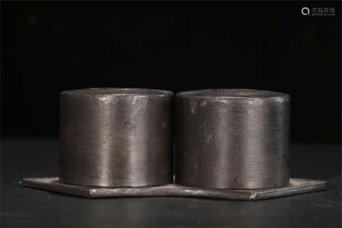 A Pair of Chinese Carved Agar-Wood Rings with Tin Case