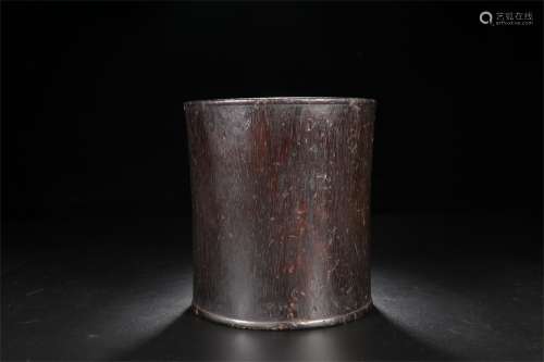 A Chinese Carved Zitan Brush Pot