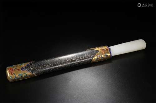 A Chinese Sword with Gilt Silver and Leather Inlaid Case