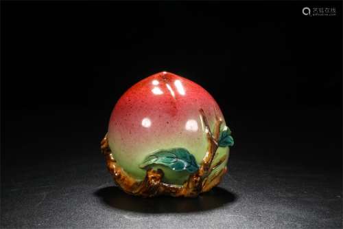 A Chinese Bionic Glazed Porcelain Peach