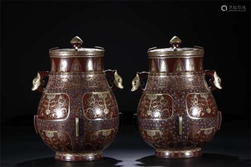 A Pair of Chinese Brown Glazed Porcelain Vases