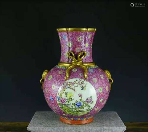 A Chinese Red Ground Enamel Glazed Porcelain Vase