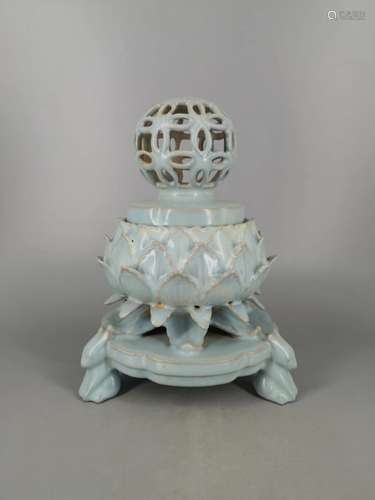 A Chinese Celadon Glazed Porcelain Incense Burner