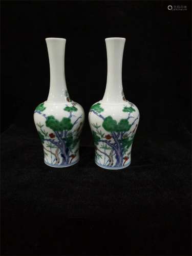 A Pair of Chinese Dou-Cai Glazed Porcelain Vases