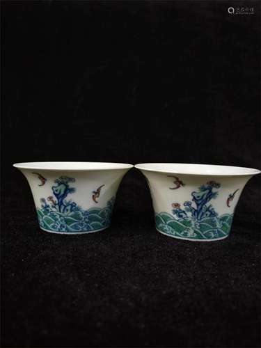 A Pair of Chinese Dou-Cai Glazed Porcelain Cups