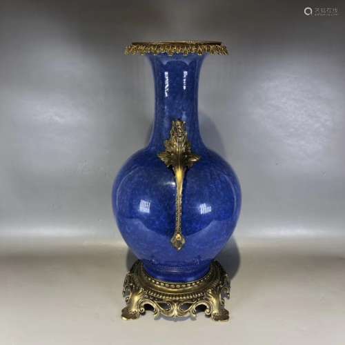 A European Blue Glazed Porcelain Vase