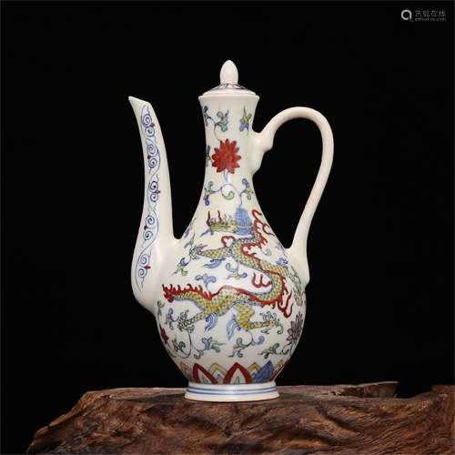 A Chinese Dou-Cai Glazed Porcelain Wine Pot