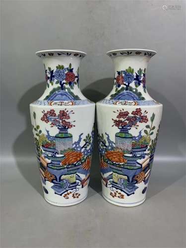 A Pair of Chinese Dou-Cai Glazed Porcelain Vases