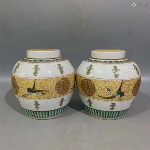 A Pair of Chinese Famille-Rose Porcelain Jars