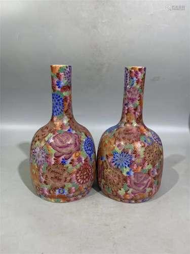 A Pair of Chinese Famille-Rose Porcelain Vases