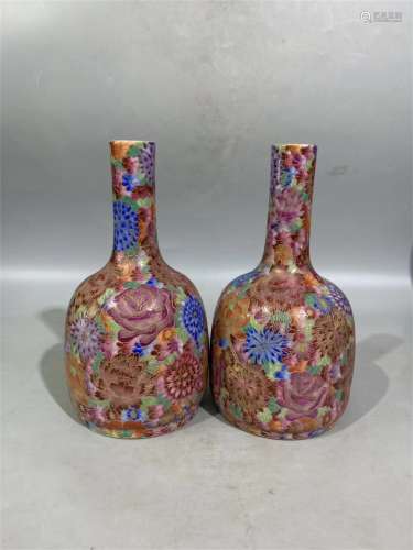 A Pair of Chinese Famille-Rose Porcelain Vases