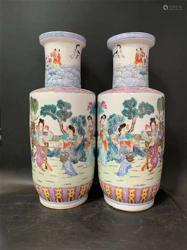 A Pair of Chinese Famille-Rose Porcelain Vases