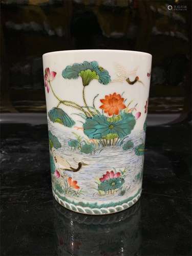 A Chinese Famille-Rose Porcelain Brush Pot