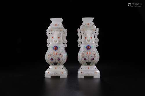 A Pair of Chinese Carved Jade Vases