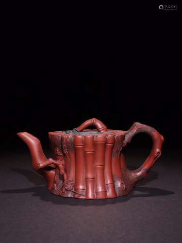 A Chinese Carved Yixing Glay Tea Pot