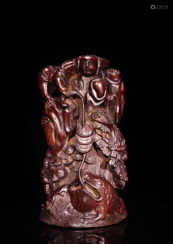 A Chinese Carved Zitan Figure Decoration