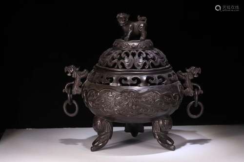 A Chinese Carved Zitan Incense Burner