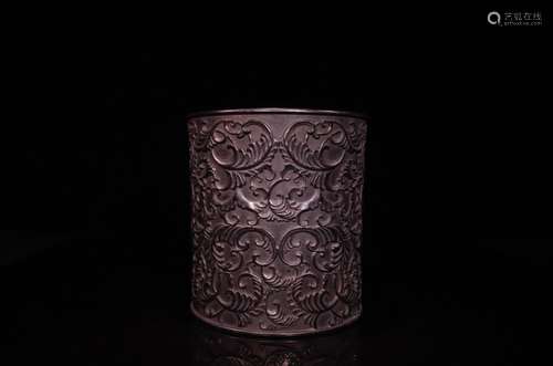 A Chinese Carved Zitan Brush Pot