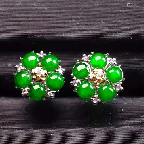 A Pair of Chinese Carved Jadeite Ear Rings