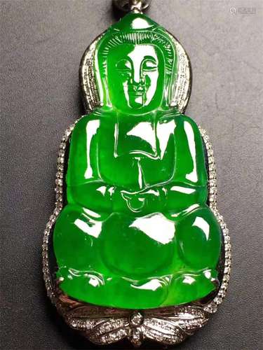 A Chinese Carved Jadeite Buddhist Pendant