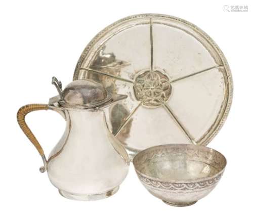 Duchess of Sutherland Cripples’ Guild, a silver-plated copper jug with hinged cover c.1910,