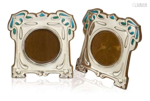 Connell & Co, a pair of Arts and Crafts silver and enamel photograph frames LGC mark for Connell &