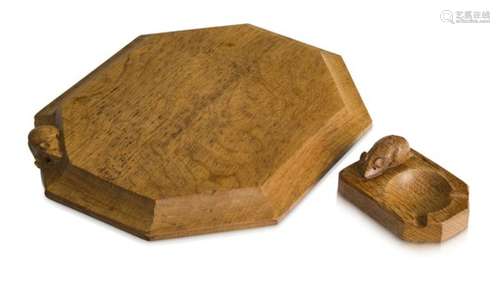 Robert Thompson (1876-1955), a ‘Mouseman’ English oak cheese board and an ashtray c.1970, both