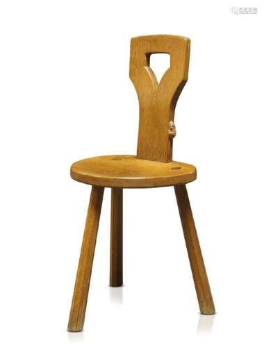 Robert Thompson (1876-1955), a ‘Mouseman’ English oak spinning chair c.1970, signed with a carved