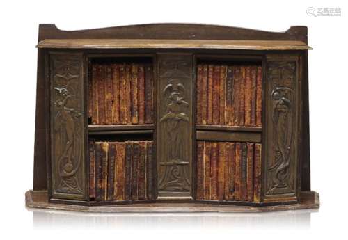 A small Arts & Crafts stained pine Book case with Forty works by William Shakespeare c.1897 The