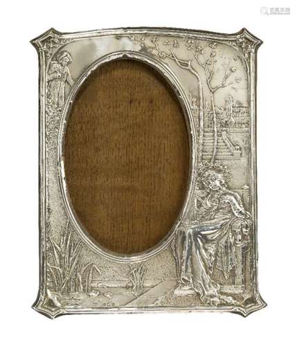 An Edwardian silver and oak photograph frame Mark of M. & C. Lister Ltd, Birmingham hallmarks 1906