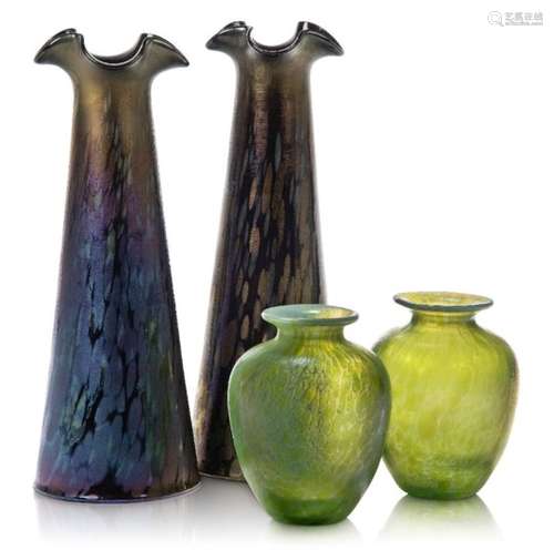 A pair of Austrian Iridescent glass vases, possibly Loetz c.1905 The pale almost opalescent bodies