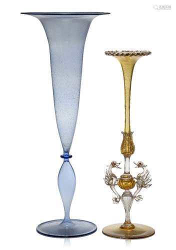 Attributed to Salviati (Italian), a tall glass vase Early 20th century, unsigned A tall amber