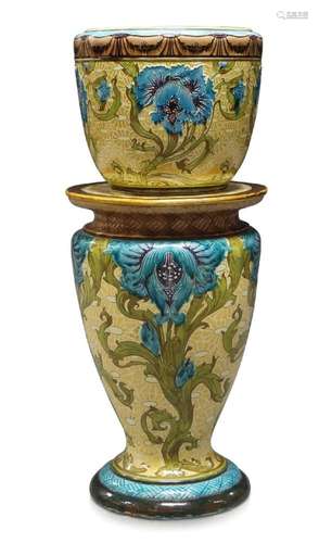 Minton Secessionist, a matched jardinière and stand Early 20th Century, Jardinière with raised