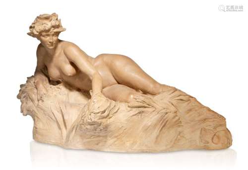 Raoul François Larche (1860-1912), an art Nouveau terracotta sculpture La Baigneuse (A Bather), c.