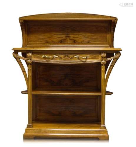 Louis Majorelle (1859-1926), an Art Nouveau small carved walnut buffet c.1900 Panelled back with