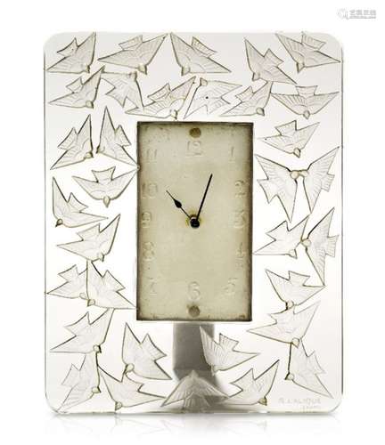 René Lalique (1860-1947), a clear and frosted glass picture frame mounted with a timepiece '