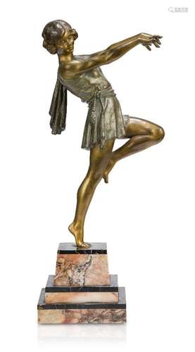 Cartier, an Art Deco cold-painted bronze of a dancer c.1930, engraved on marble 'Cartier' Cast