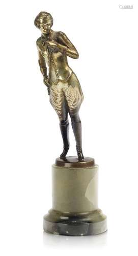 Josef Lorenzl (1892-1950), a cold-painted bronze figure of a lady in riding dress c.1930, signed