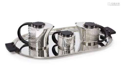 Puiforcat, a French silver plated and ebonised-rosewood 'Etchea 1937' pattern tea/coffee set Each